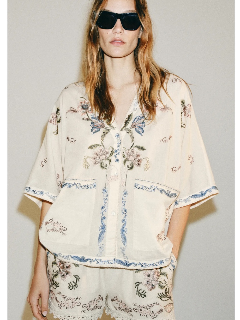 New🪷Zara Embroidered Cream Floral Shirt Top XS S M L 5107/096